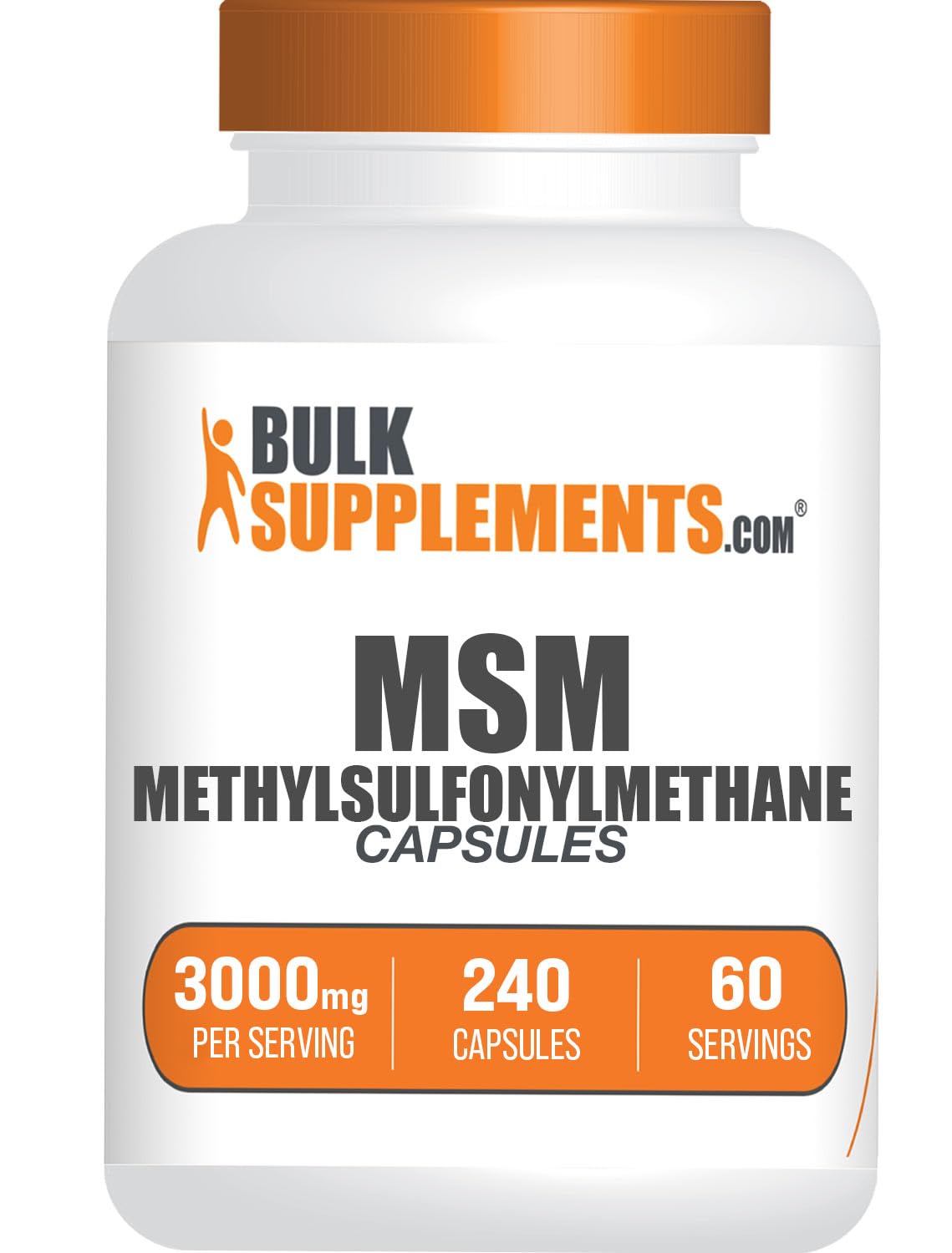 BulkSupplements.com MSM Capsules - Methylsulfonylmethane, MSM Supplement Capsules, MSM 3000mg - Joint Supplements, Gluten Free, 4 Capsules per Serving, 240 Capsules (Pack of 1)