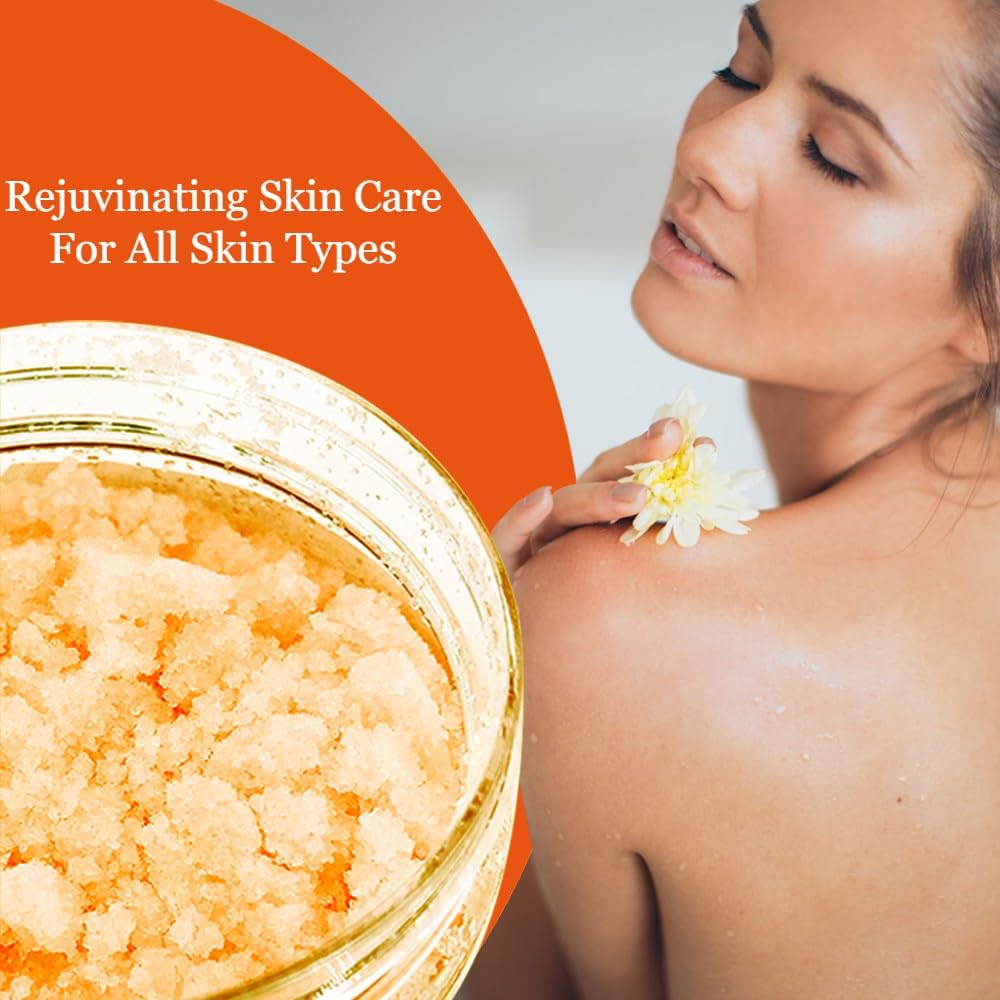 Kojic Acid Body Scrub - With Pure Kojic and Orange Oil | Natural Exfoliating Salt Body & Face Scrub-With Dead Sea Salt | Glycerin Grapeseed/Jojoba Oil- Brightens and Softens Skin 8.8 oz