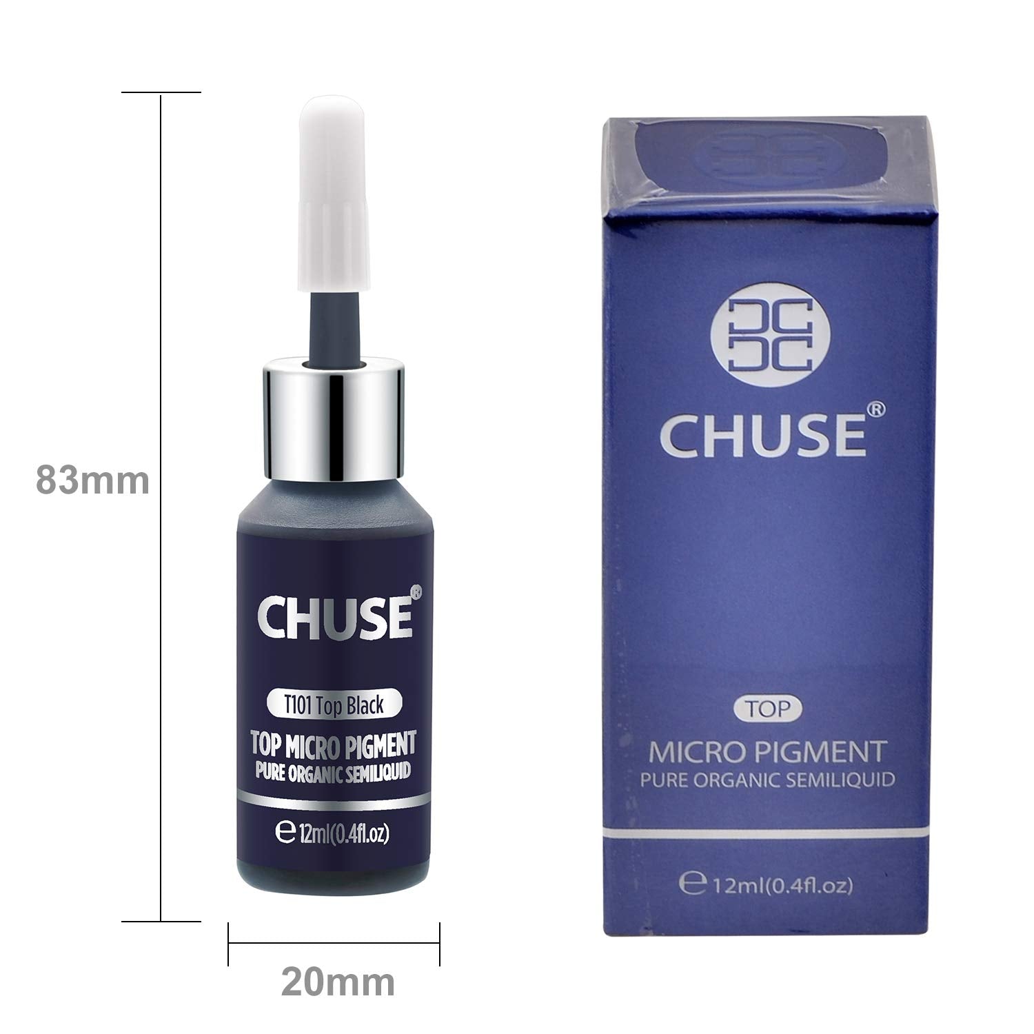 CHUSE T101, 12ml, Top Black, Passed SGS,DermaTest Top Micro Pigment Cosmetic Color Permanent Makeup Tattoo Ink