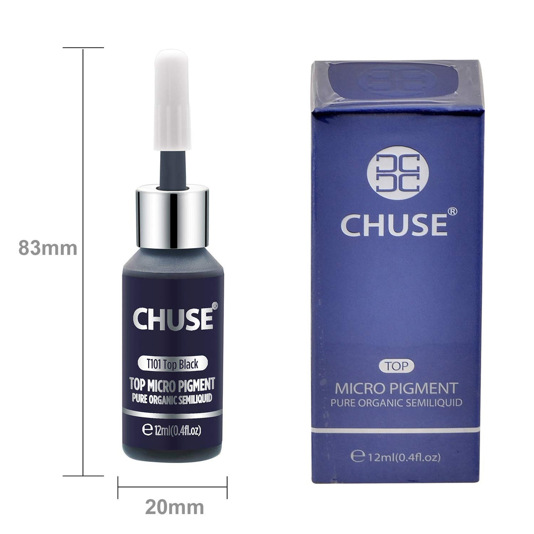 CHUSE T101, 12ml, Top Black, Passed SGS,DermaTest Top Micro Pigment Cosmetic Color Permanent Makeup Tattoo Ink