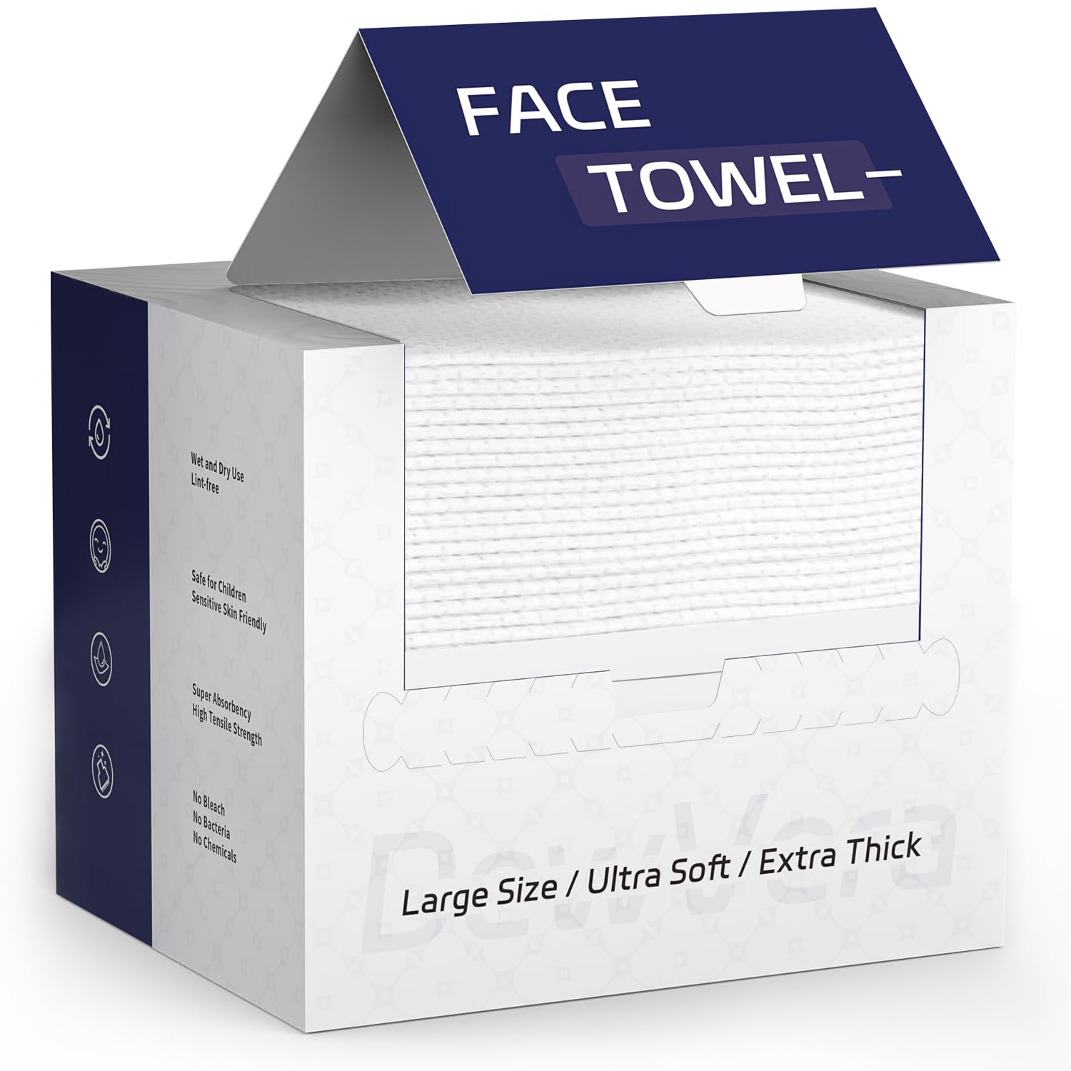 DewVera Disposable Face Towel, 10×12 Ultra Soft Thick Face Wipes Paper Towels, Lint-Free Single Use Washcloth Makeup Remover Dry Wipes Towelette Face Cloth For Sensitive Skin Cleaning, 50 Ct 1 Pack