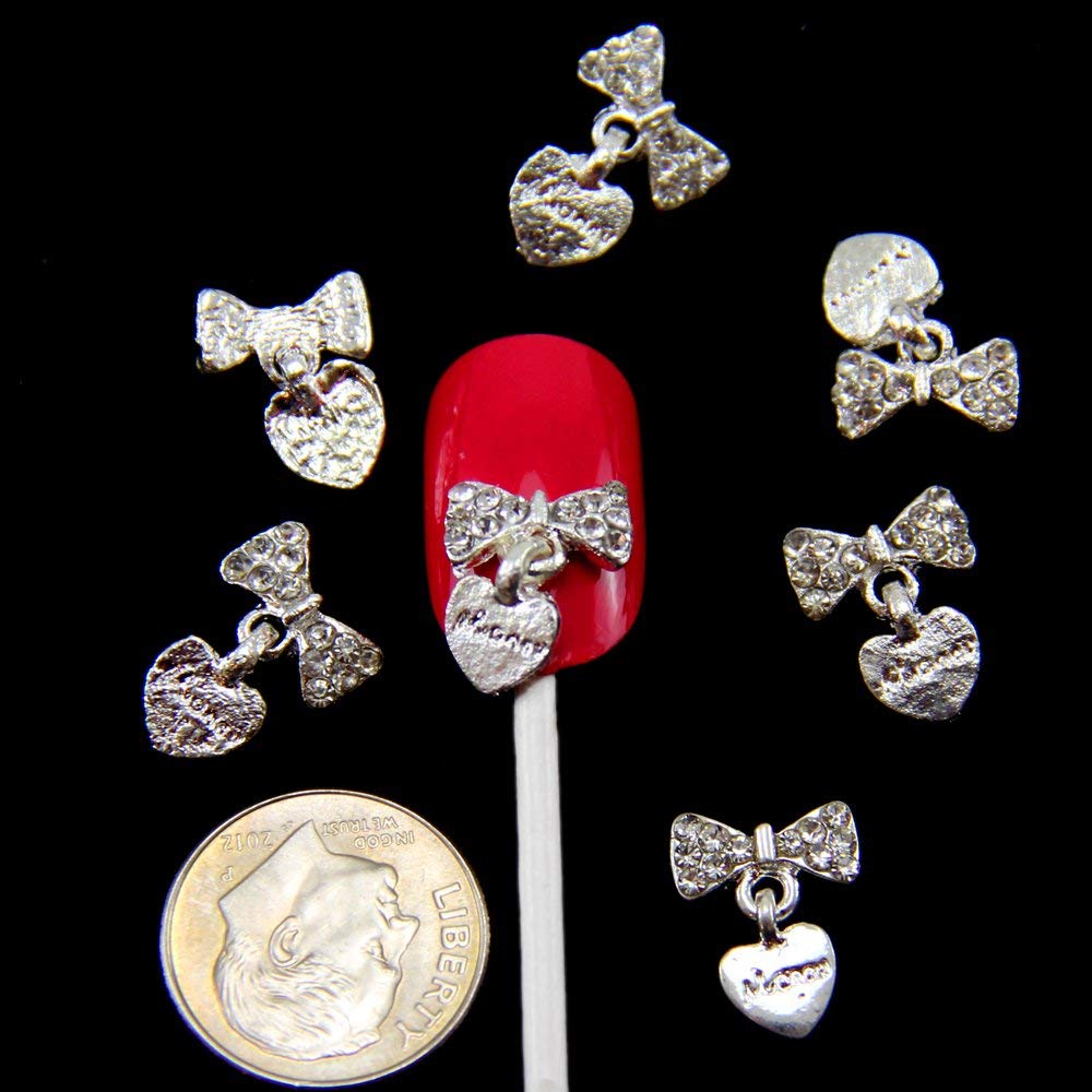 PUEEN 3D Nail Charms Wheel of 24pcs Resin & Alloy Rhinestones Nail Art Decoration Bow Flower DIY for Nails & Cell Phones-BH000348