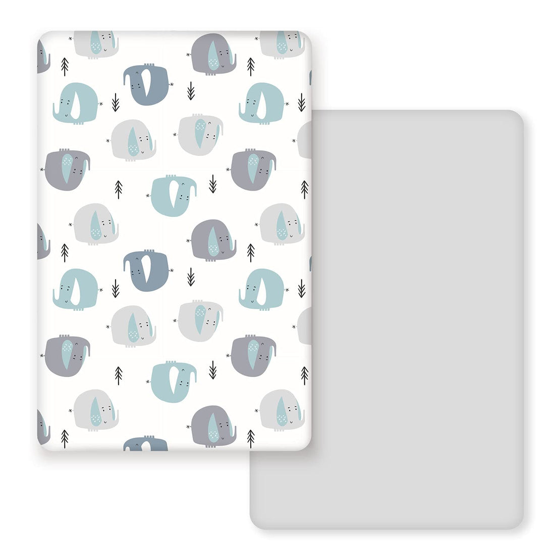 GRSSDER Stretchy Ultra Soft Jersey Knit Fitted Pack n Play Sheets Set 2 Pack, Portable/Mini Cribs Playards Sheets with Deep Pocket, Cute Elephant for Girls and Boys