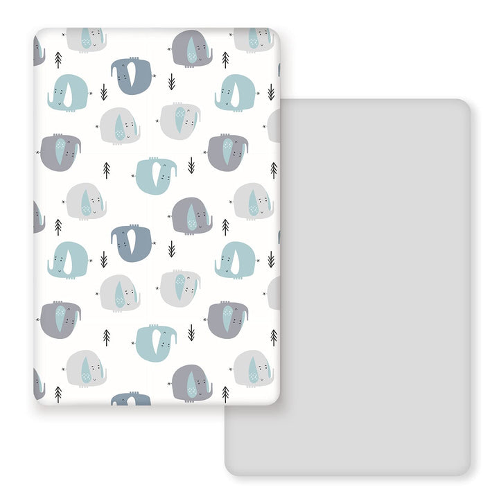 GRSSDER Stretchy Ultra Soft Jersey Knit Fitted Pack n Play Sheets Set 2 Pack, Portable/Mini Cribs Playards Sheets with Deep Pocket, Cute Elephant for Girls and Boys