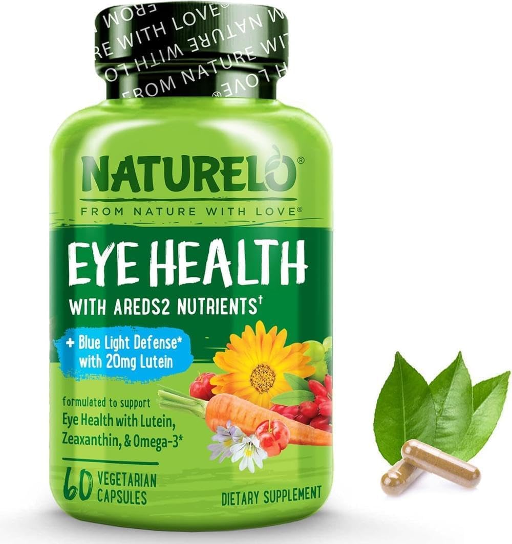 NATURELO Eye Vitamins - AREDS 2 Formula Nutrients with Lutein, Zeaxanthin, Vitamin C, E, Zinc, Plus DHA - Supplement for Dry Eyes, Healthy Vision, Eye Support - 60 Vegan Capsules