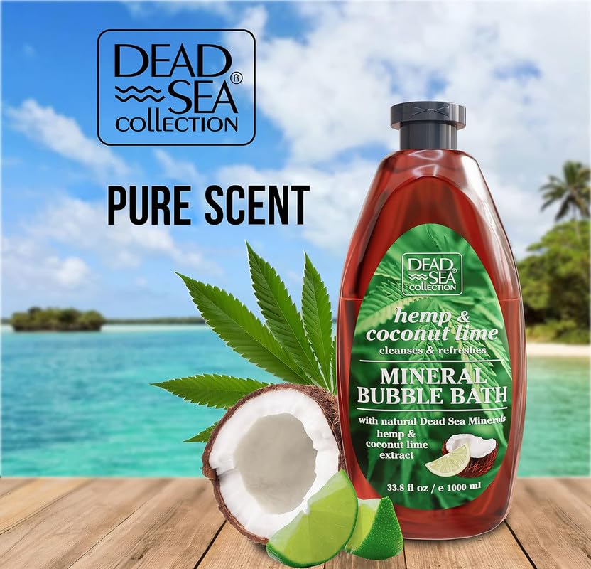 Dead Sea Collection Bubble Bath with Coconut for Women and Men - Coconut Oil and Pure Dead Sea Minerals - Nourishing and Moisturizing Skin - Pack of 2 (67.6 fl.oz)