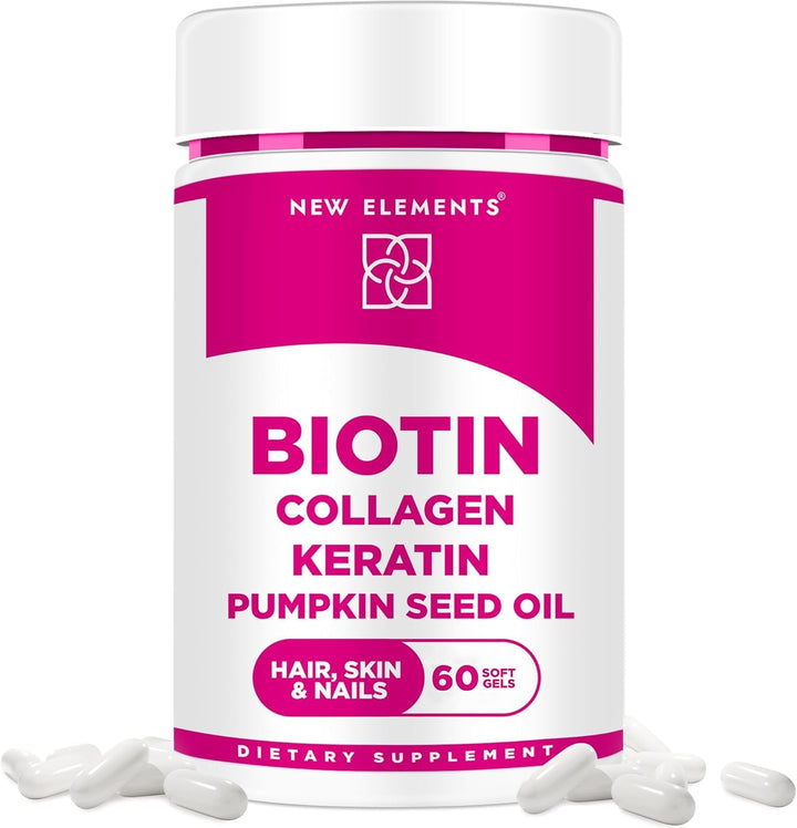 Biotin Supplement 10000mcg with Collagen Peptides Keratin and Pumpkin Seed Oil for Hair Skin and Nails | Hair Growth Supplement for Women & Men | Biotin and Collagen Supplements for Hair Loss