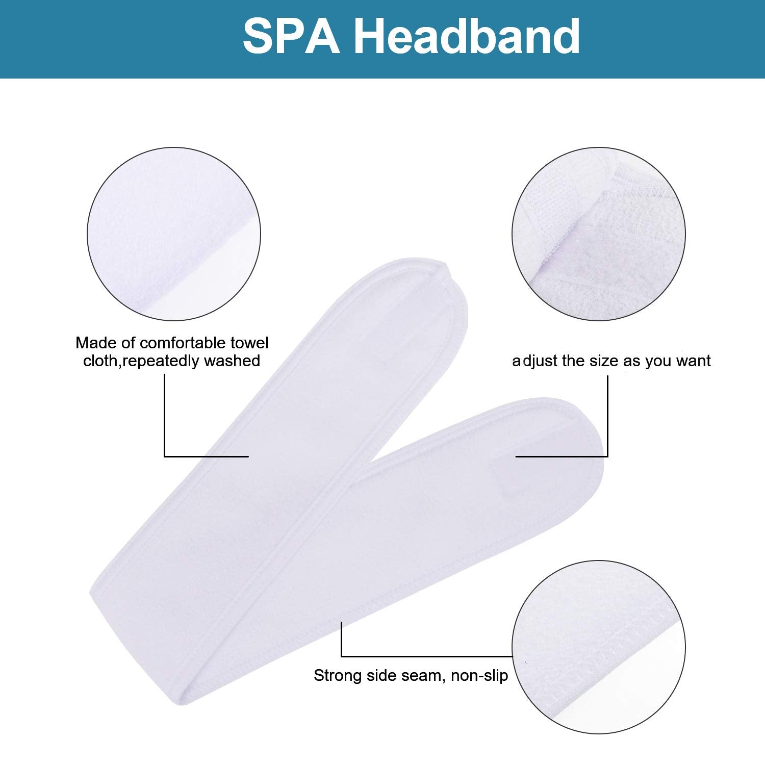 4 Counts Spa Facial Headband Whaline Head Wrap Terry Cloth Headband Stretch Towel With Magic Tape For Bath, Makeup And Sport, 3.5&Quot; Wide (White)