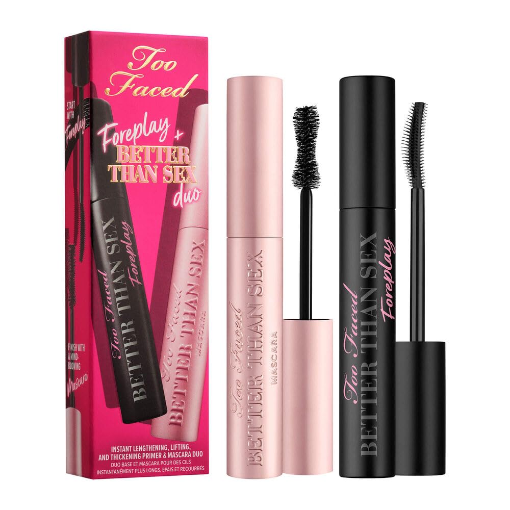Too Faced Foreplay & Better Than Sex Duo | Long Lasting + Volumizing, 0.27 Fl Oz, Black