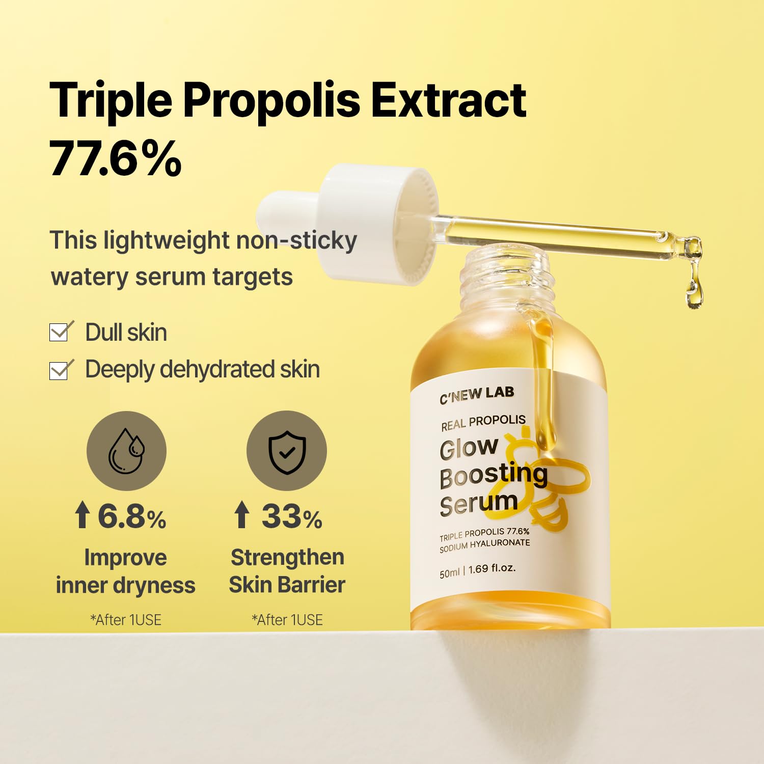 C’NEW LAB Real Propolis Glow Boosting Serum 50ml (1.69 fl.oz.) | Deep Hydration, Skin Barrier Strengthening | Inner Dryness Relief | Propolis Extract, Honey Extract, Korean Facial Serum