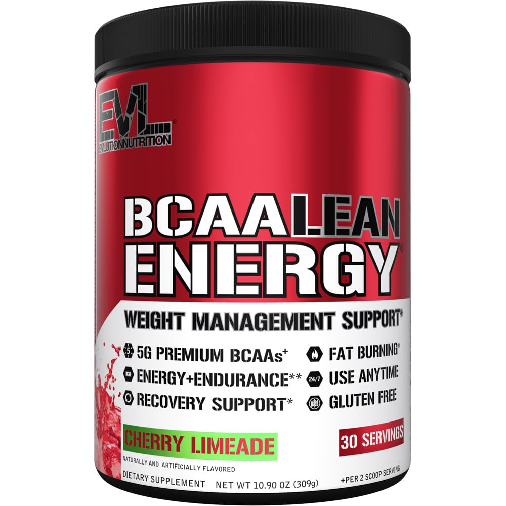 EVL BCAA Lean Energy Powder - Pre Workout Green Tea Fat Burner Support with BCAAs Amino Acids and Clean Energizers - Post Workout Recovery Drink for Lean Muscle Recovery - Cherry Limeade