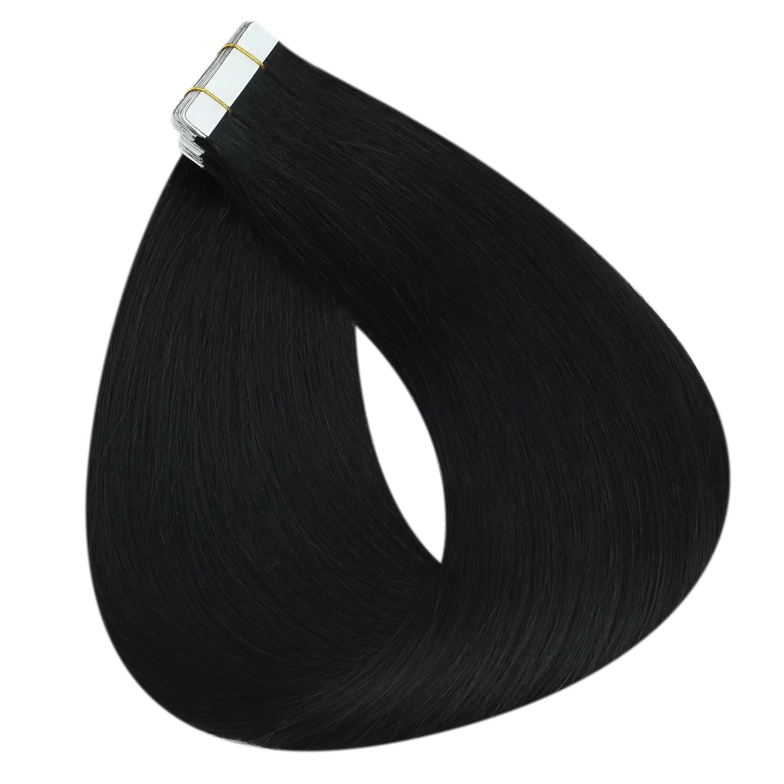 Fshine Tape in Hair Extensions Human Hair 12 Inch Jet Black Real Hair Tape in Extensions 30 Grams Skin Weft Hair Extensions 20 Pieces Glue on Hair Extensions