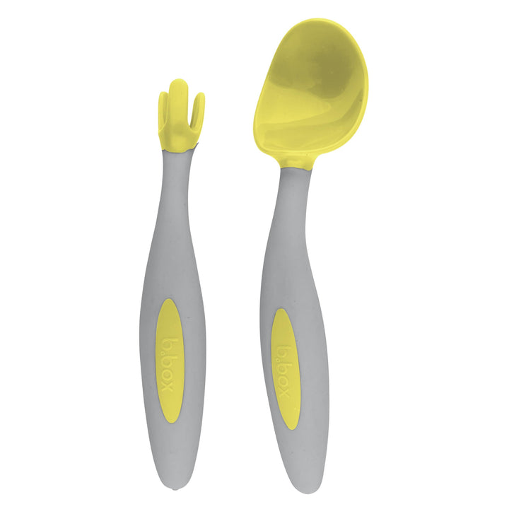 b.box Toddler Cutlery Set: Patented FLORK™ Designed Fork, Spoon & Travel Case, Easy Grip Handles, Dishwasher Safe, BPA Free. (Lemon Sherbet)