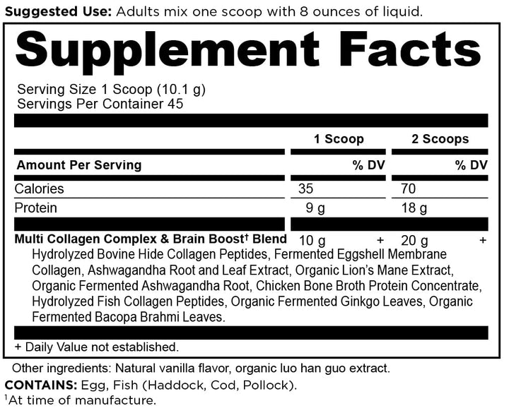 Ancient Nutrition Collagen Powder Brain Boost, Vanilla Collagen Protein Powder, Brain Supplement for Stress Management and Reduced Joint Discomfort (45 Serving)