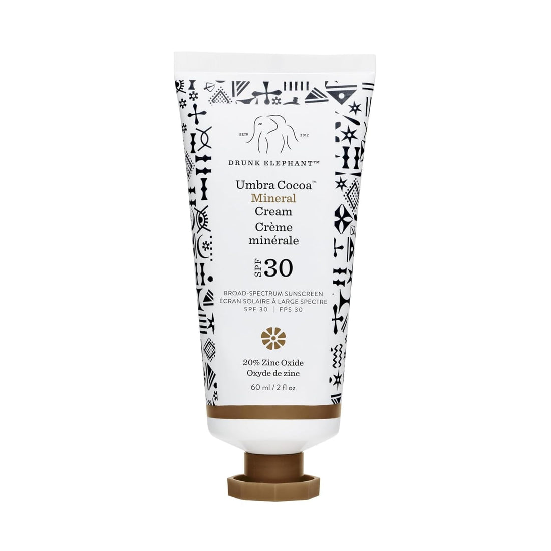 Drunk Elephant Umbra Cocoa Mineral Cream (SPF 30) - 60 ml/2 fl oz - Mineral Sunscreen - Clean Clinical Skincare - Cruelty-Free - Dermatologist-Tested - Free of Essential Oils, Silicones, and Fragrance