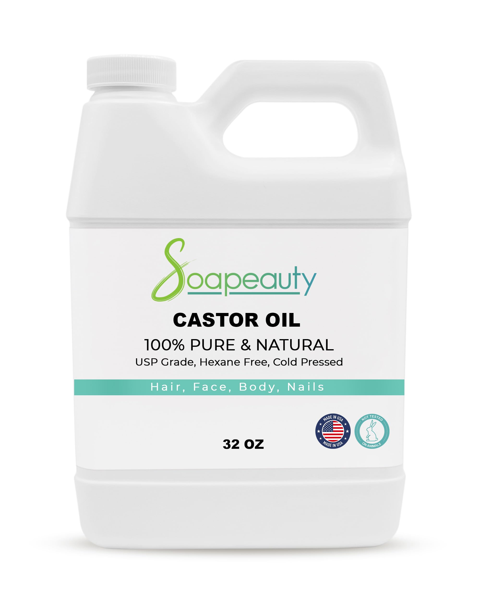 Soapeauty Cold Pressed Castor Oil | Hexane Free 100% Pure Natural Castor Oil Promotes Healthy Skin & Hair | Thickens Eyebrows & Lengthens Eyelashes | 32 fl oz