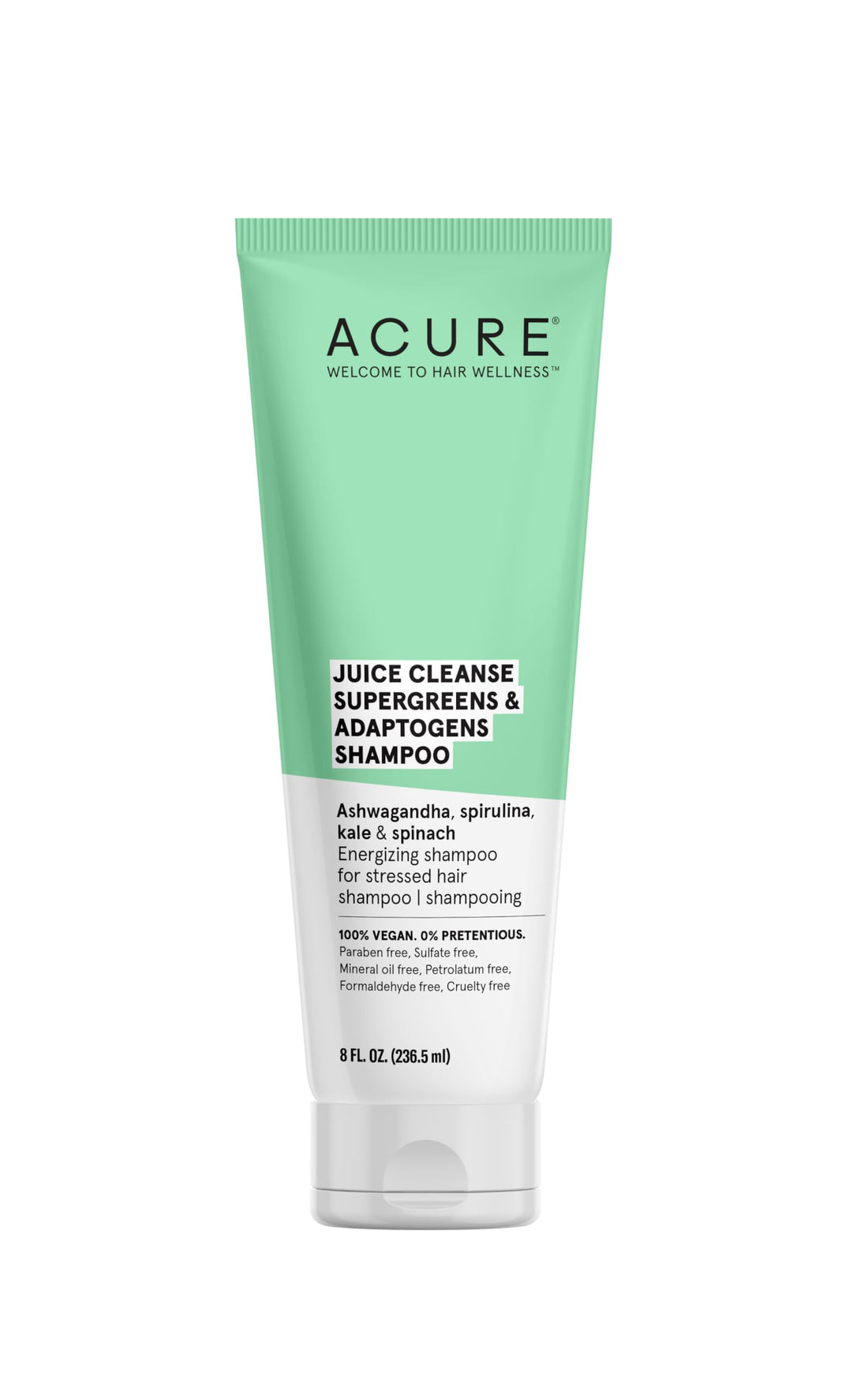 ACURE Juice Cleanse Supergreens & Adaptogens Shampoo | 100% Vegan | Antioxidant Shampoo For Super Stressed Hair | Ashwagandha, Spirulina, Kale & Spinach - Brightens & Re-Energizes Hair | 8 Fl Oz