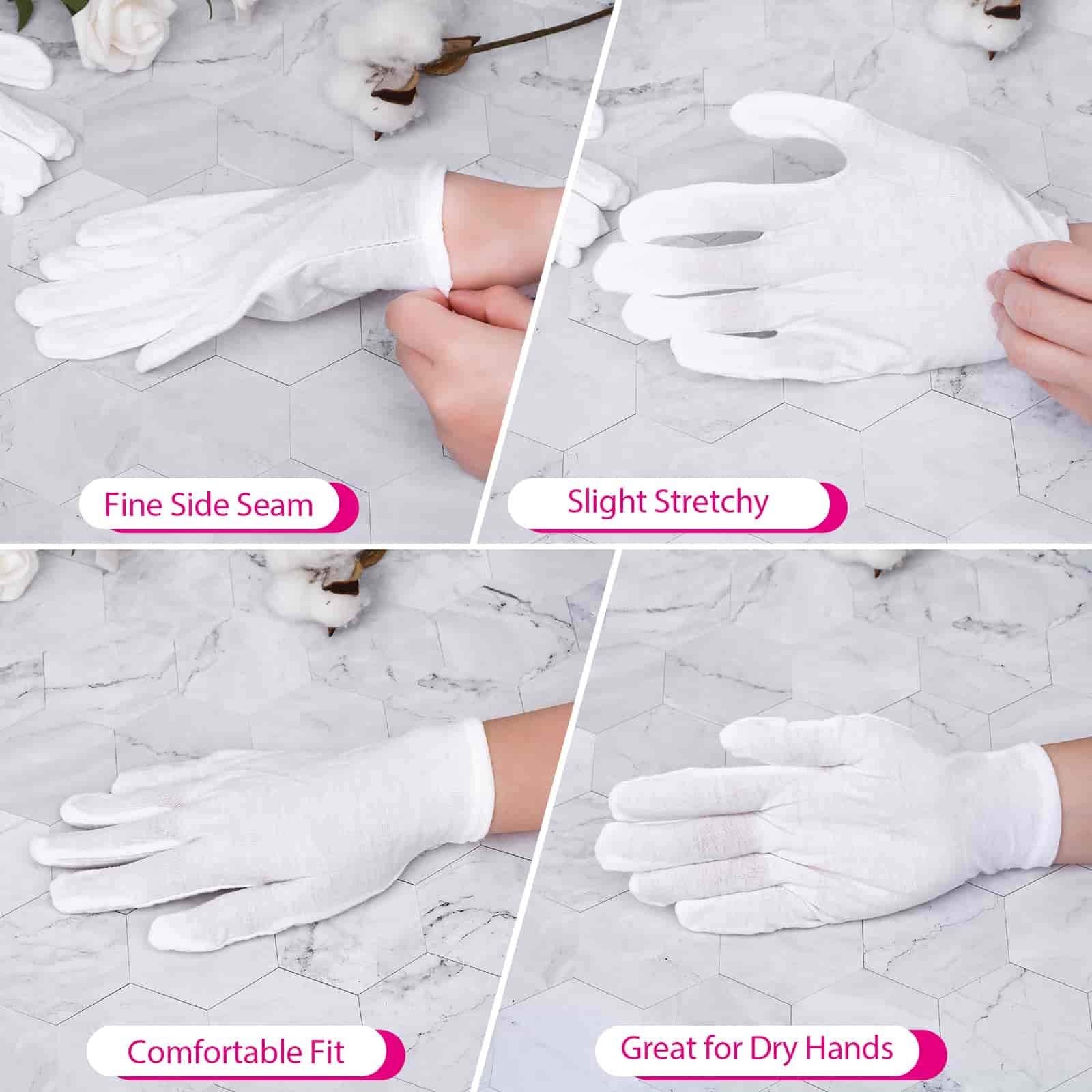 20 Pairs Cotton Gloves for Dry Hands, Paxcoo White Cotton Gloves for Eczema, Cosmetic Moisturizing and Jewelry Inspection, Medium Size