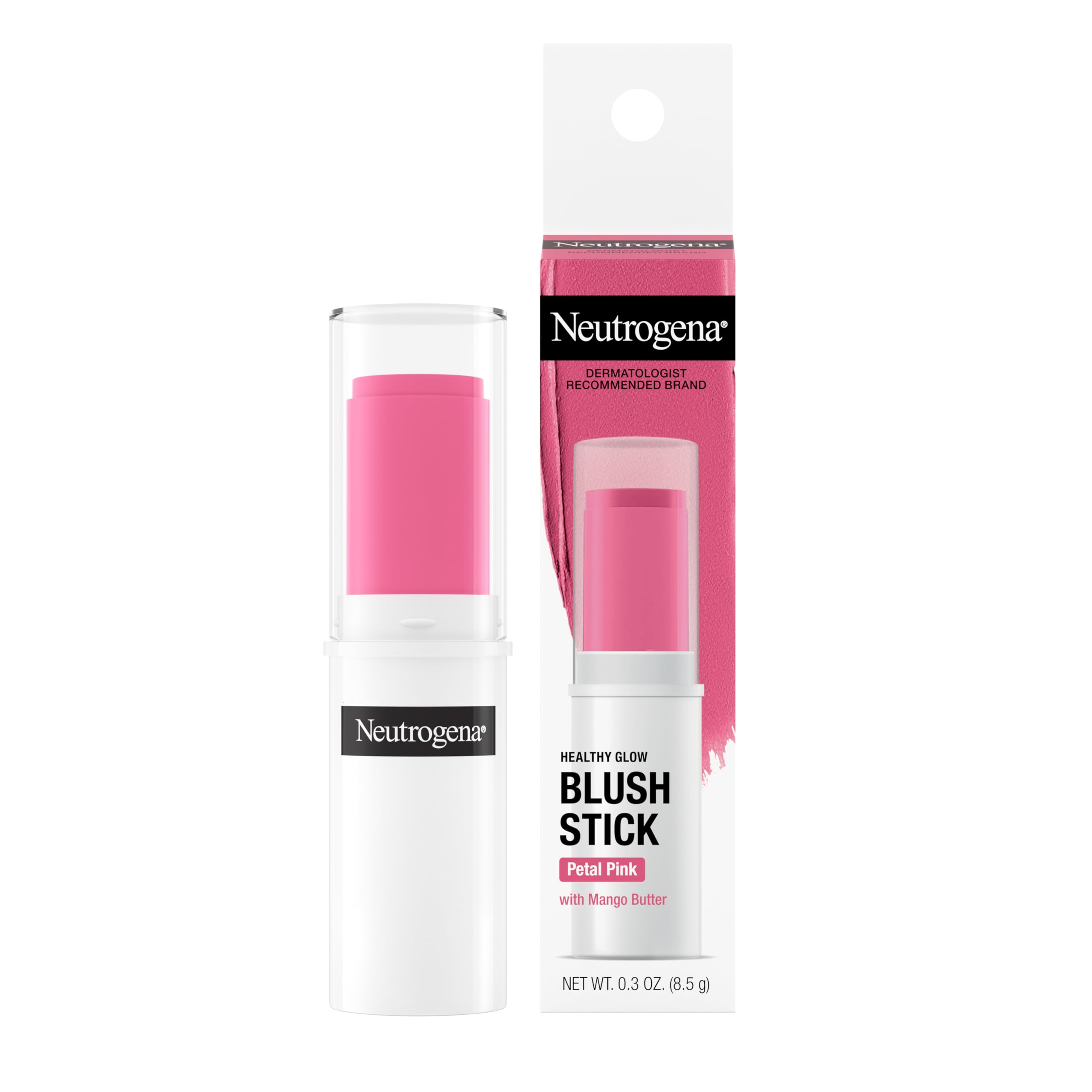 Neutrogena Healthy Glow Blush Stick, Easy to Use Lightweight Makeup, Ultra Creamy Cheek Color with Mango Butter Leaves Skin with a Natural Looking Colo, Petal Pink, 0.3 oz