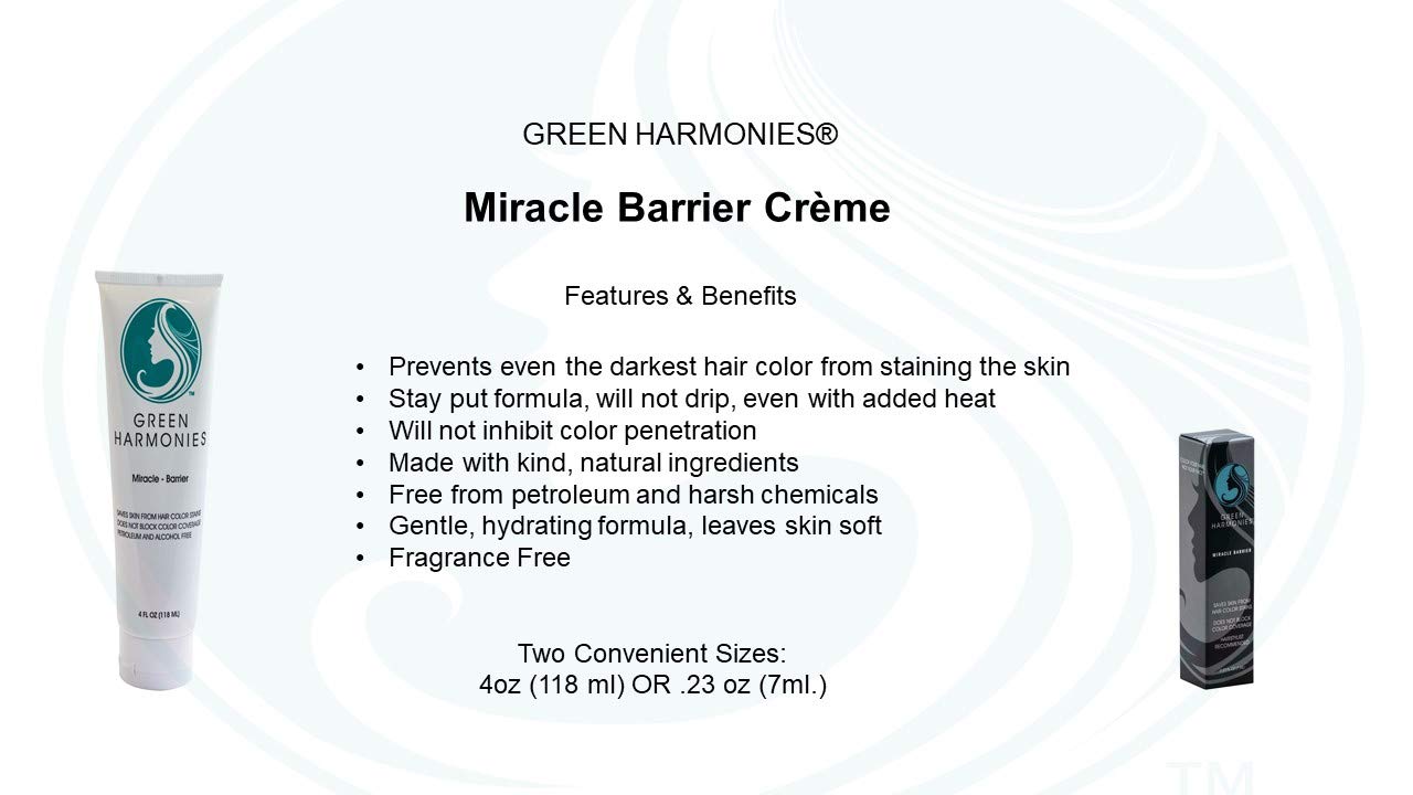 Green Harmonies 4 Oz Professional Size, White Tube: Miracle Barrier Hair Color Stain Remover. The Best Hair Color Barrier Cream For Women And Men. A Quick And Easy Way Avoid Color Stains! Perfec