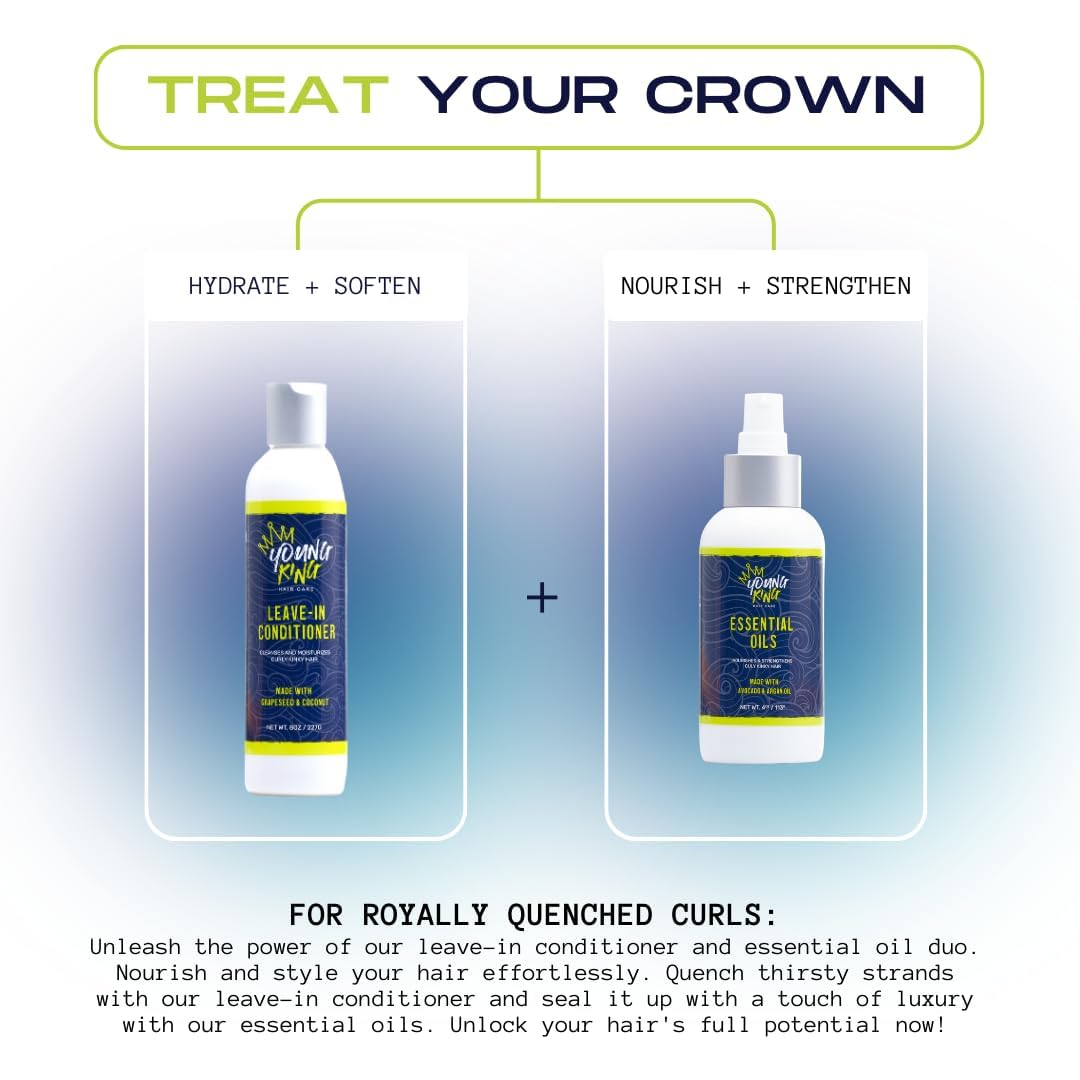 YOUNG KING HAIR CARE Kids Leave-In Conditioner For Boys | Detangle, Hydrate and Soften Natural Curls | Plant-Based and Harm-Free | 8.02 oz