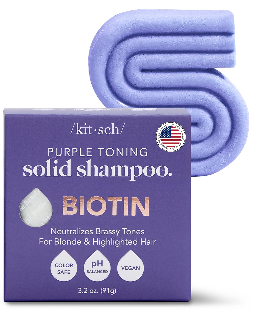 Kitsch Toning Purple Shampoo Bar for Blonde Hair with Biotin for Strengthening Hair & Neutralizing Brassy Tones | Vegan Solid Shampoo Bar for Hair Shine | Zero Waste, 3.2 oz