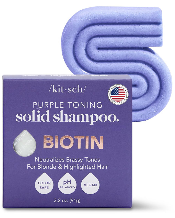 Kitsch Toning Purple Shampoo Bar for Blonde Hair with Biotin for Strengthening Hair & Neutralizing Brassy Tones | Vegan Solid Shampoo Bar for Hair Shine | Zero Waste, 3.2 oz