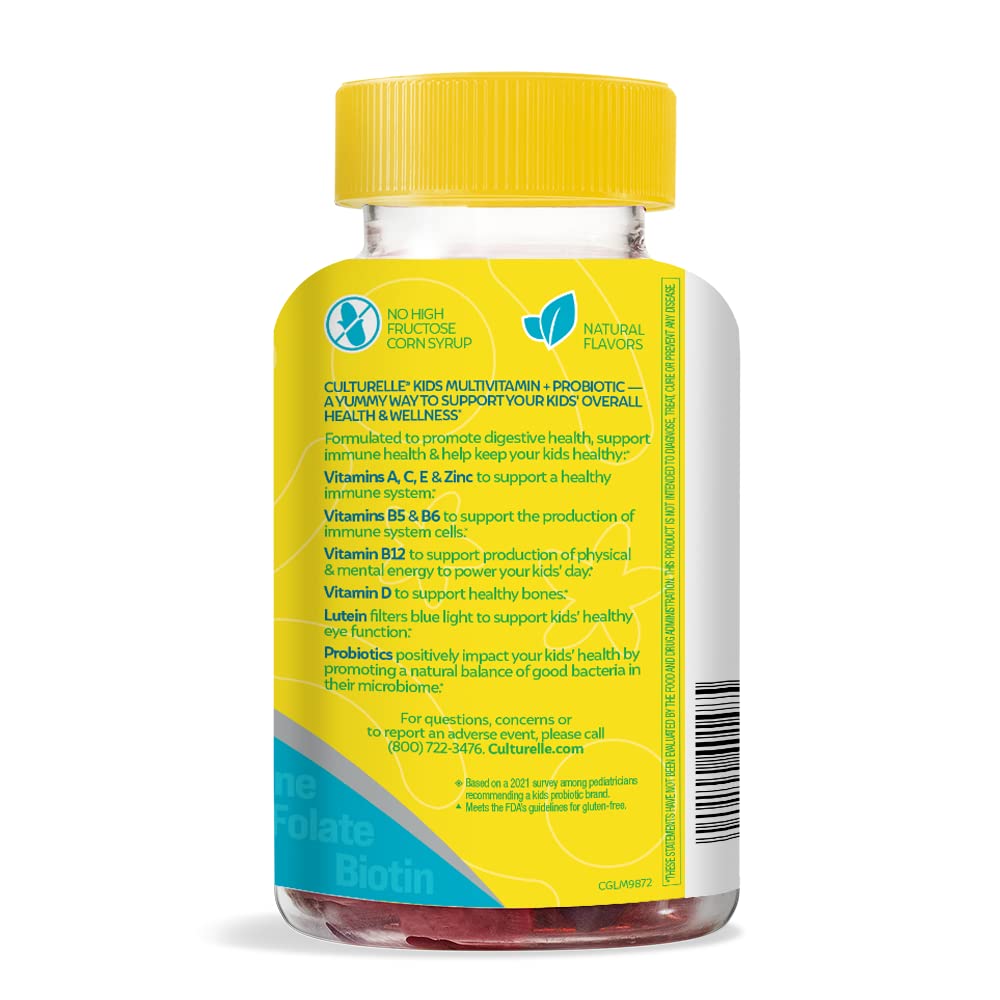 Culturelle Kids Probiotic Gummies for Ages 2+ - Peach-Orange & Mixed Berry Flavors - Digestive & Immune Support with Lutein for Eye Health, 60 Count