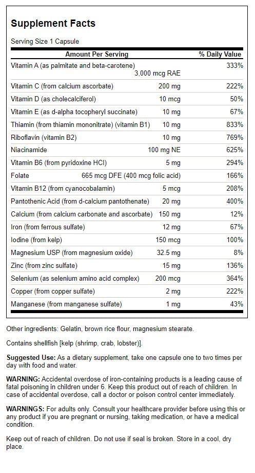 Swanson Multi and Mineral Daily Men's Women's Multivitamin Multimineral Health Supplement 100 Capsules (2 Pack)