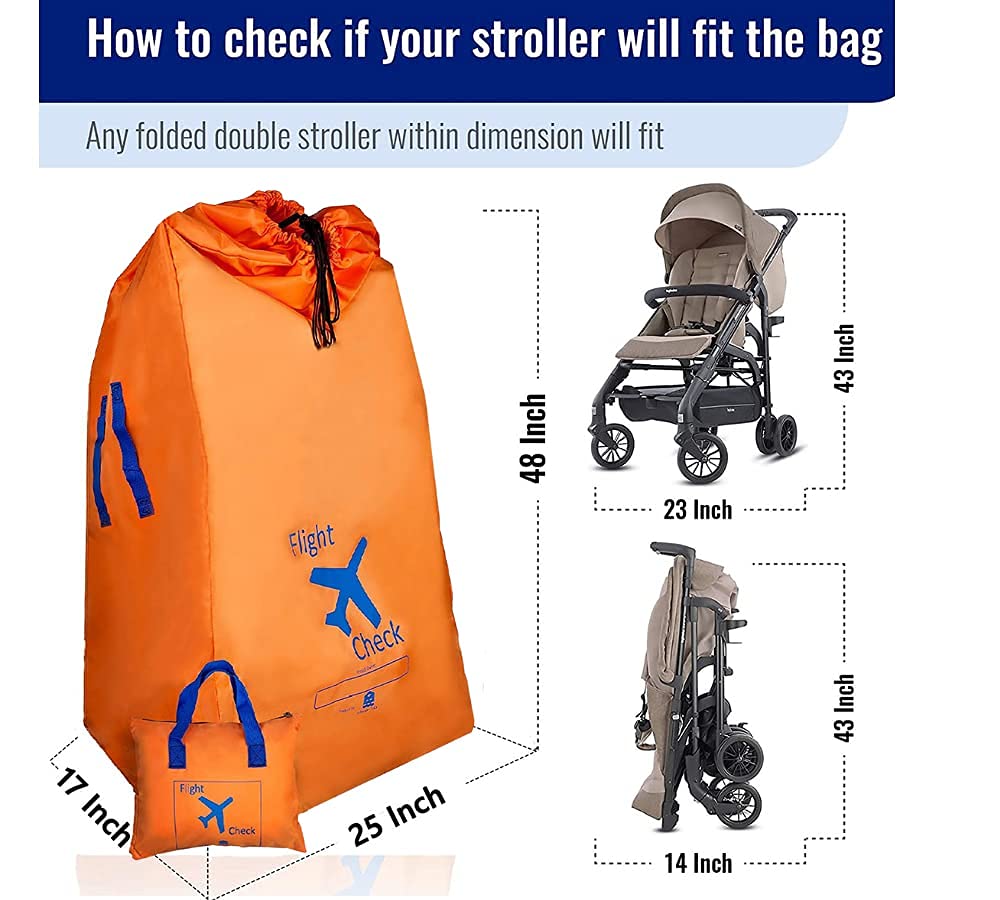 Alnoor USA Gate Check Bag for Single & Double Stroller Travel Bag for Air Plane | Extra Large & Ultra Durable - Includes Padded Shoulder Straps for Comfort & Durability With Pouch – Bonus E-Book