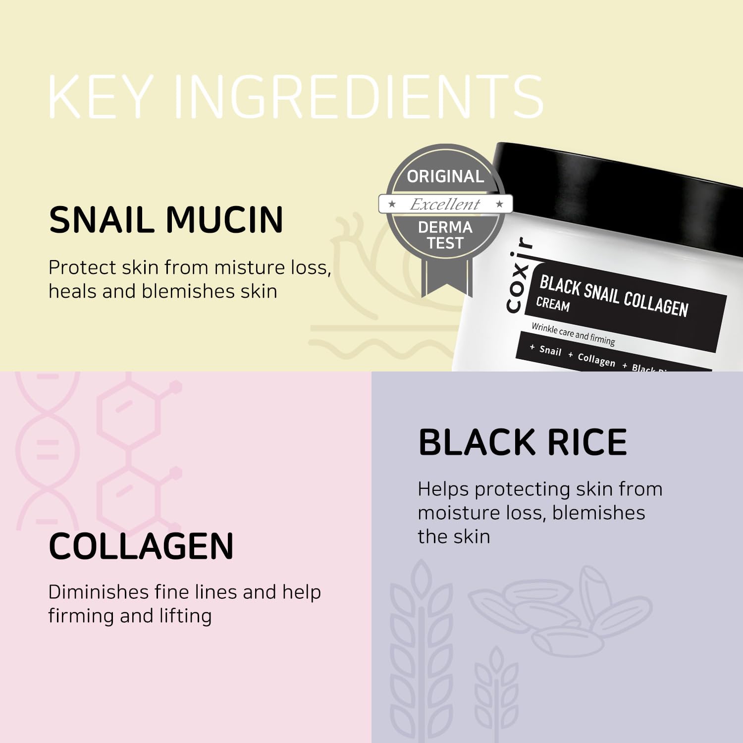 [coxir] BLACK SNAIL COLLAGEN CREAM [30ml/1.01 fl.oz(Pack of 1)] Black-3-Complex: Black Rice, Bean, Sesame, Snail Mucin, Collagen, Peptide l Repairing&Firming l Korean Skin Care