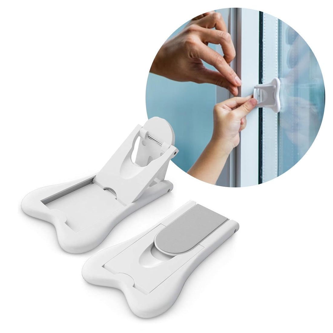 Child Safety Locks for Cabinets and Drawers, Sliding Door Lock, Easy-to-Install Cabinet Locks for Babies, Baby Cabinet Safety Latches, Set of 2, White - Ashtonbee (Pack of 2)