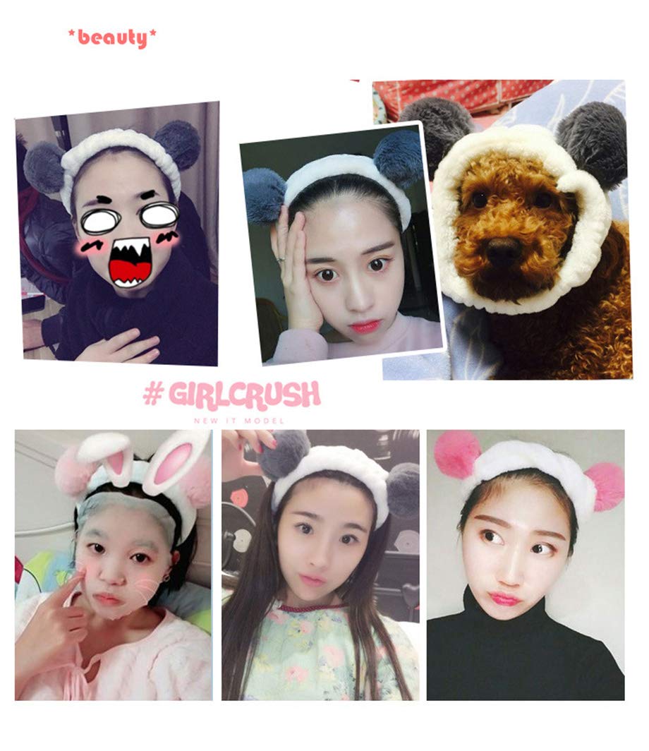 CRIZAN 4 Pack Cute Plush Panda Bear Ear Hair Band for Washing Face, Beauty Spa Facial Headband, Makeup Running Sport Headband for Women's Hair, Hair Wraps Headbands Spa Non Slip