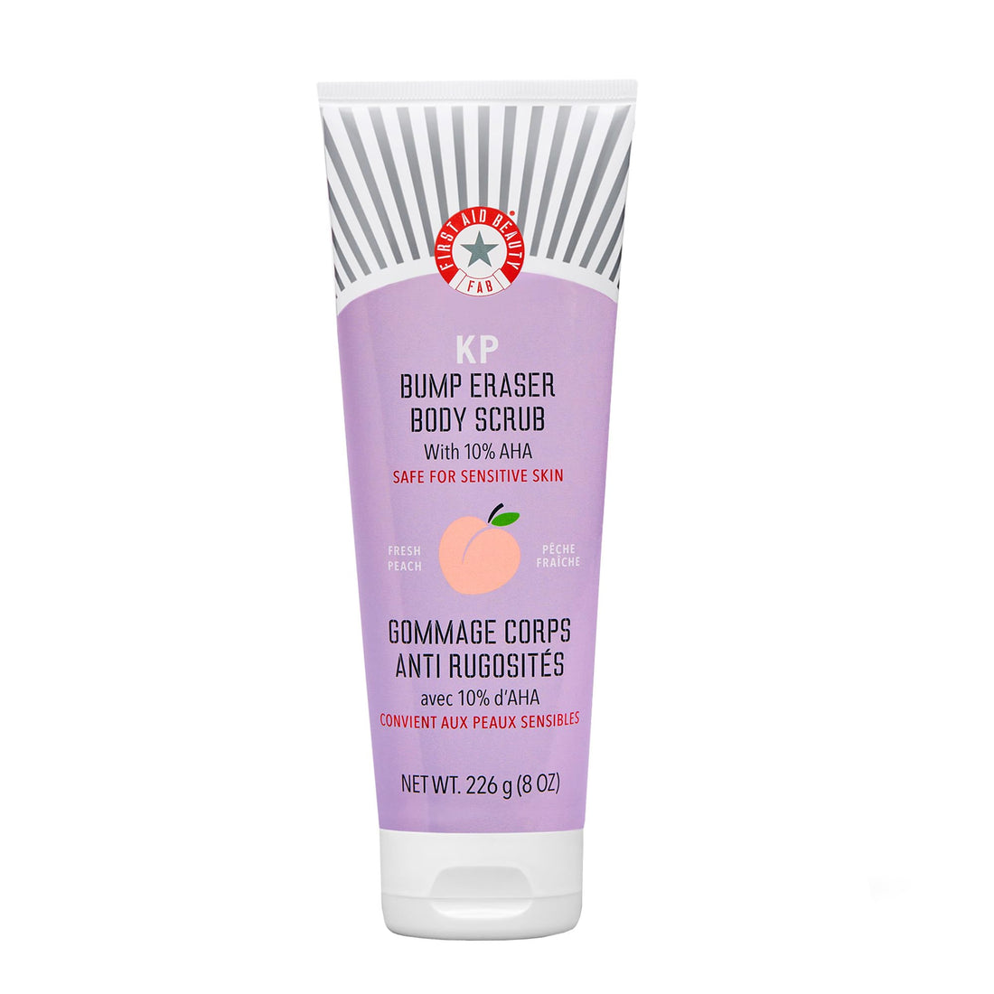 First Aid Beauty - KP Bump Eraser Body Scrub with 10% AHA, Keratosis Pilaris Exfoliator with Glycolic and Lactic acids, Helps Reduce Chicken Skin Bumps, Safe for Sensitive Skin, Peach Scent (8 oz)