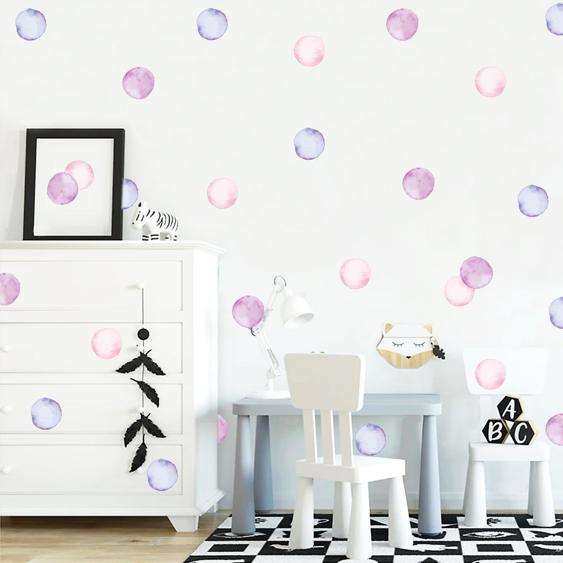 Polka Dot Wall Decals Removable Watercolor Colorful Wall Sticker for Kids Baby Girls Living Room Bedroom Playroom (Pink Purple)…