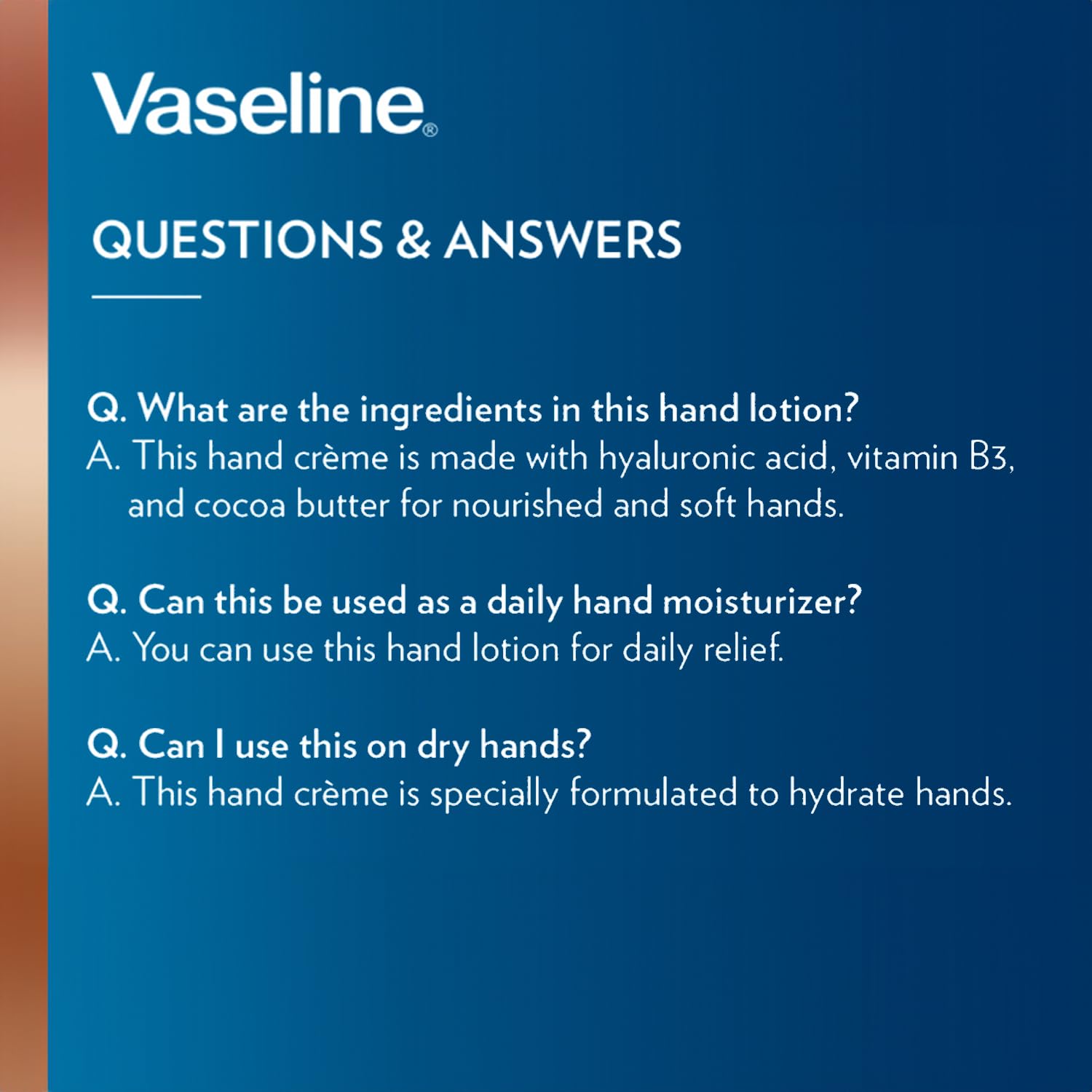 Vaseline Hand Cream 2-Pack – Hydra Replenish Hand Crème, Petroleum Jelly, Hyaluronic Acid, Cocoa Butter Lotion for Dry Skin with Vitamin B3, 3.4 Oz Ea
