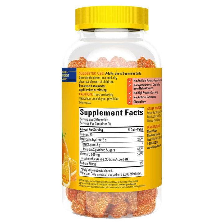 Generic Nature Mades Extra Strength Vitamin C 500mg Adult Gummies, 180 Count Bundle, Immune Health and Antioxidant Support, 90 Day Supply