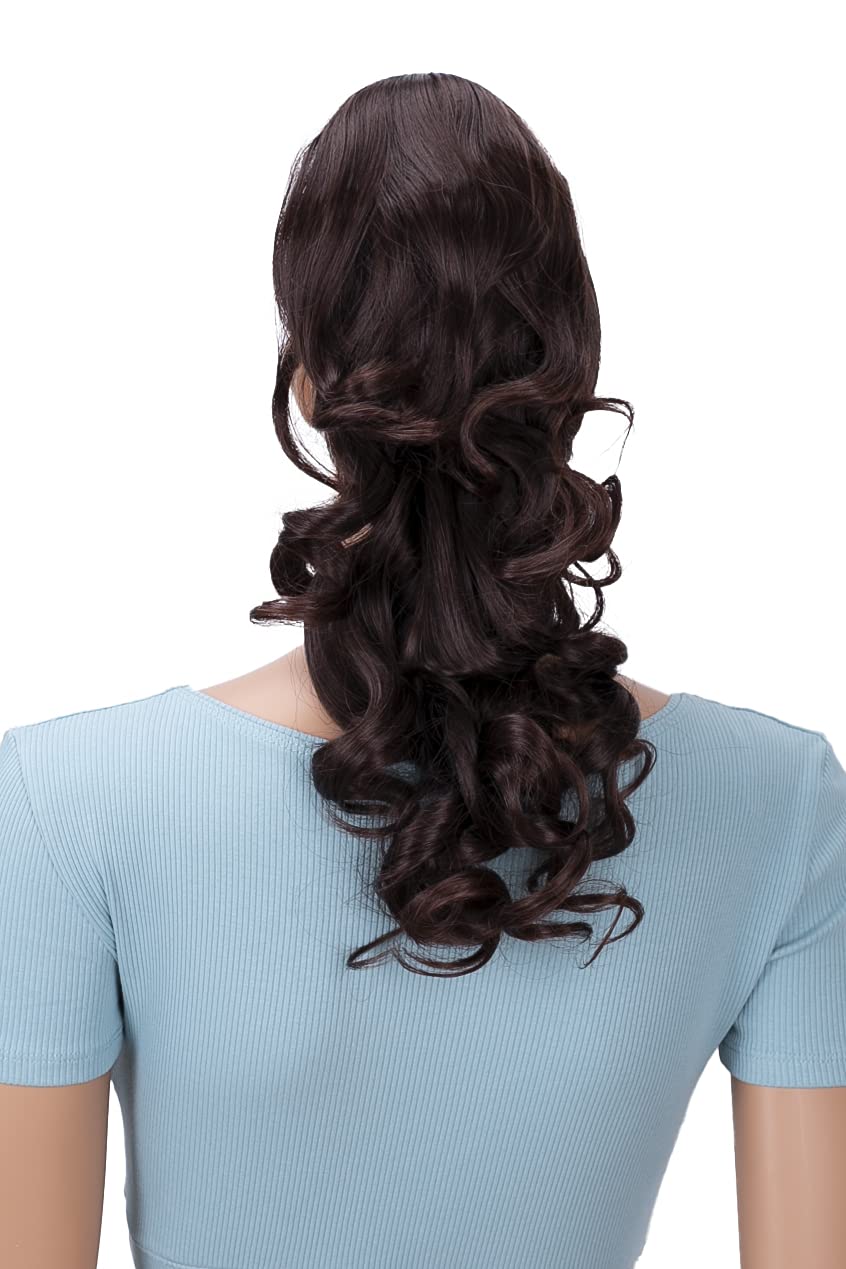 18 & 150g Hair Piece Pony Tail Extension (BROWN MIX CHOCOLATE BRUNETTE) Very Long & Voluminous curled wavy Heat-Resisting Like Real Human Hair