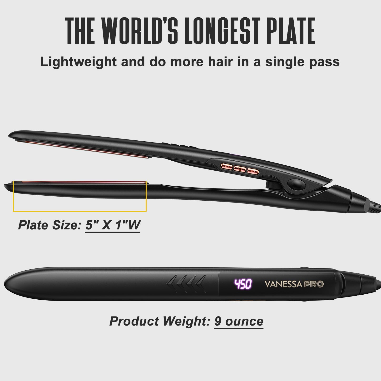 VANESSA PRO Vanessa Flat Iron For Hair Titanium Plates, Professional Flat Iron Hair Straightener, Hair Flat Iron And Curler In One