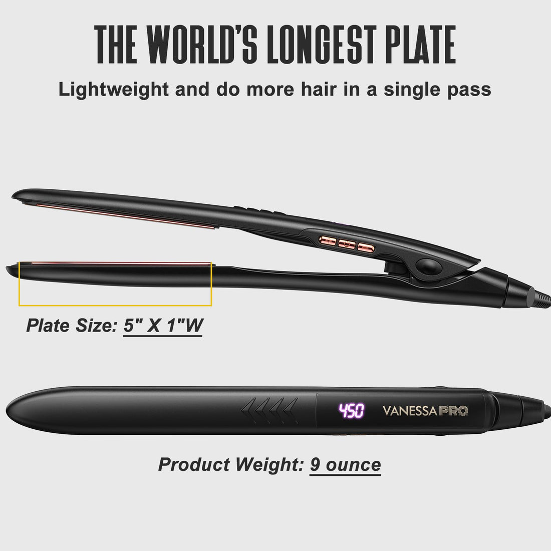 VANESSA PRO Vanessa Flat Iron For Hair Titanium Plates, Professional Flat Iron Hair Straightener, Hair Flat Iron And Curler In One