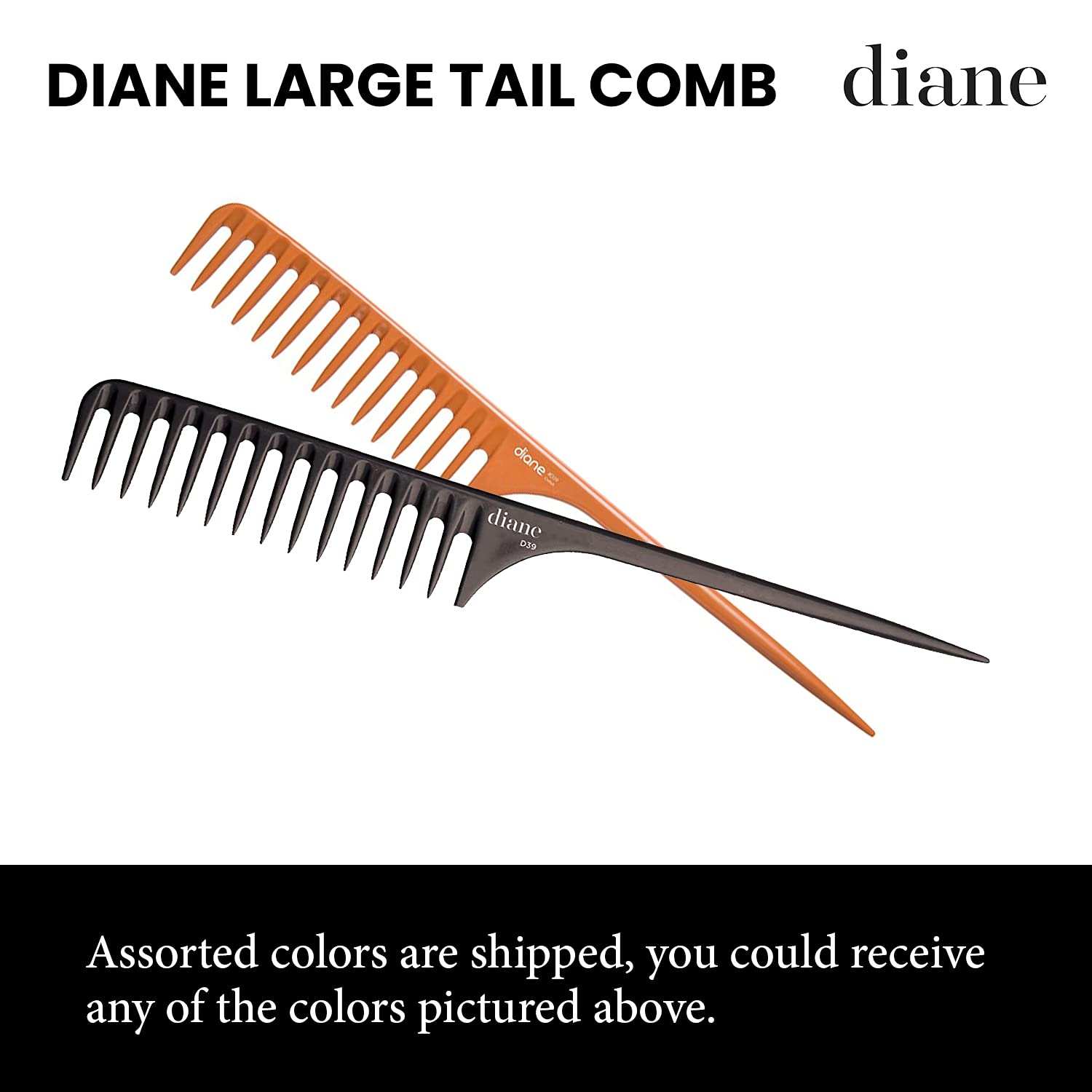 Diane Large Tail Comb Dozen, Black, 11.5 Inch