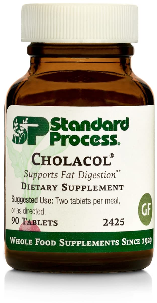 Standard Process Inc. Cholacol - Gallbladder Support Supplement - Fat Digestion Supplement for Digestive Health & Bile Support - Gluten-Free, Non-Dairy & Non-Soy - 90 Tablets
