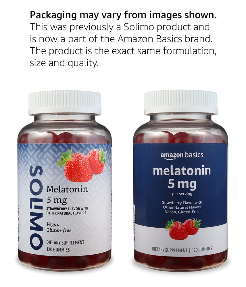 Amazon Basics Melatonin 5mg, 120 Gummies (2 per Serving), Strawberry (Previously Solimo)