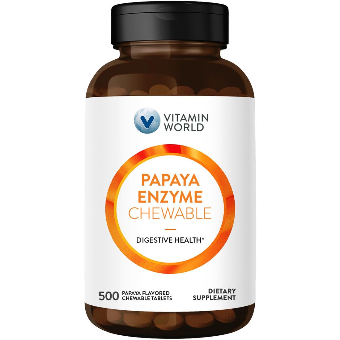 Vitamin World Papaya Enzymes Chewable Tablets - Papain, Amylase & Protease for Digestion & Nutrient Absorption, Papaya Flavor, Gluten Free, 500 Count