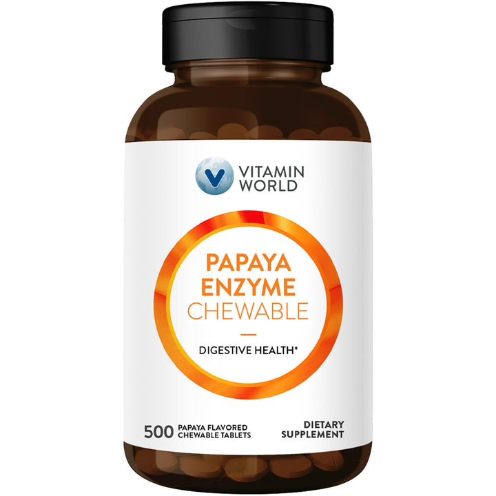 Vitamin World Papaya Enzymes Chewable Tablets - Papain, Amylase & Protease for Digestion & Nutrient Absorption, Papaya Flavor, Gluten Free, 500 Count