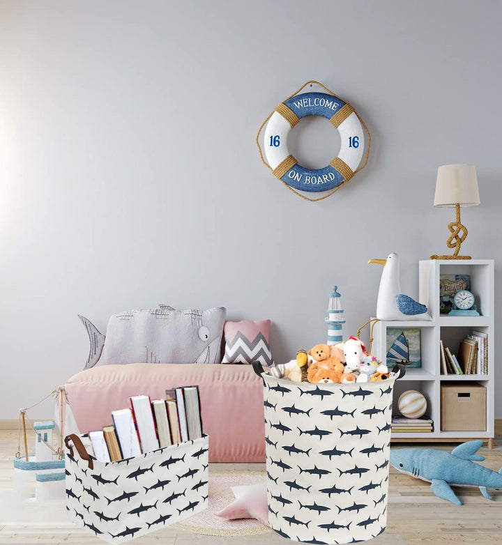 Sanjiaofen Kids Laundry Hamper,Canvas Shark Hamper Collapsible Boys Storage Baskets for Boys Room Decor,Nursery Hamper,Toy Organizer,(Shark)