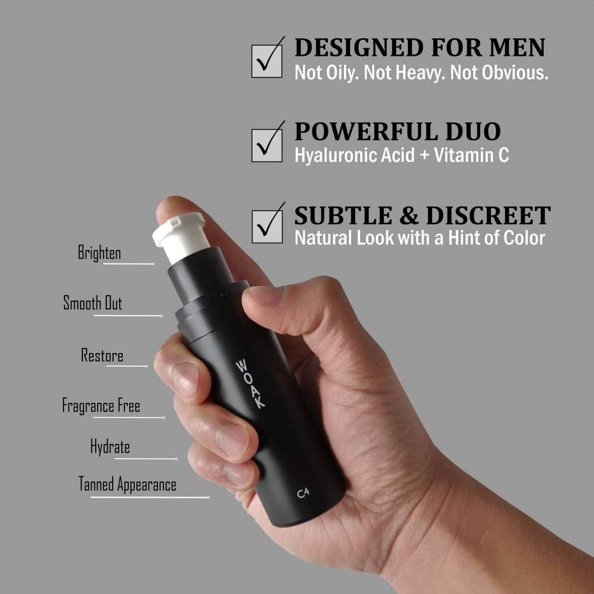 WOAK C4 – Men's Tinted Moisturizer BB CC Cream Foundation – Color Correcting Camo Complex – Hybrid Skin Care (Tan)