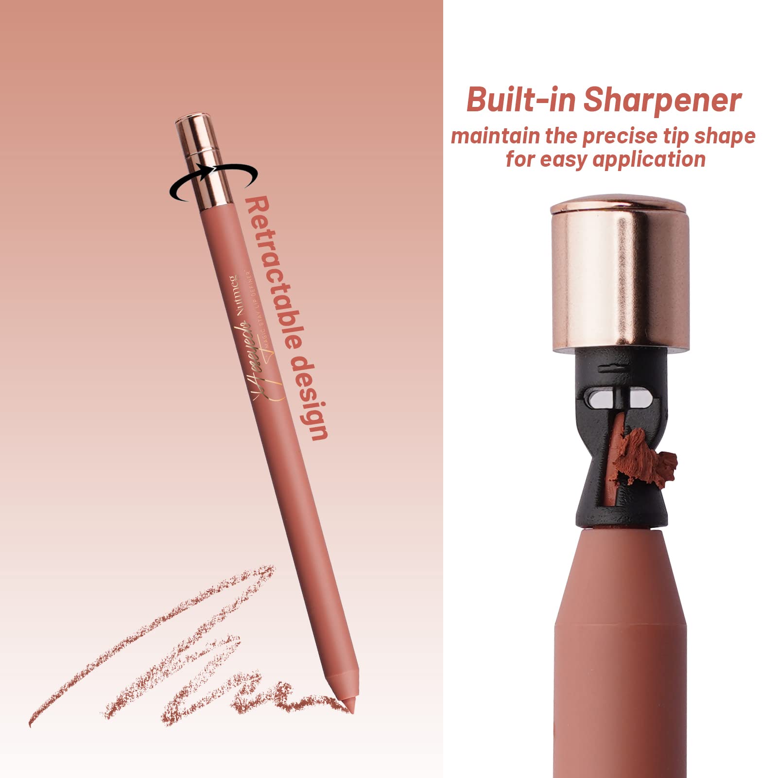 YES.EYE DO Lip Liner Brown, Retractable Sharpening Matte Lip Liner Dark Brown, Long Lasting Creamy Soft Lipstick Pen for Lip Contour, Waterproof, High Pigmented, Nutmeg