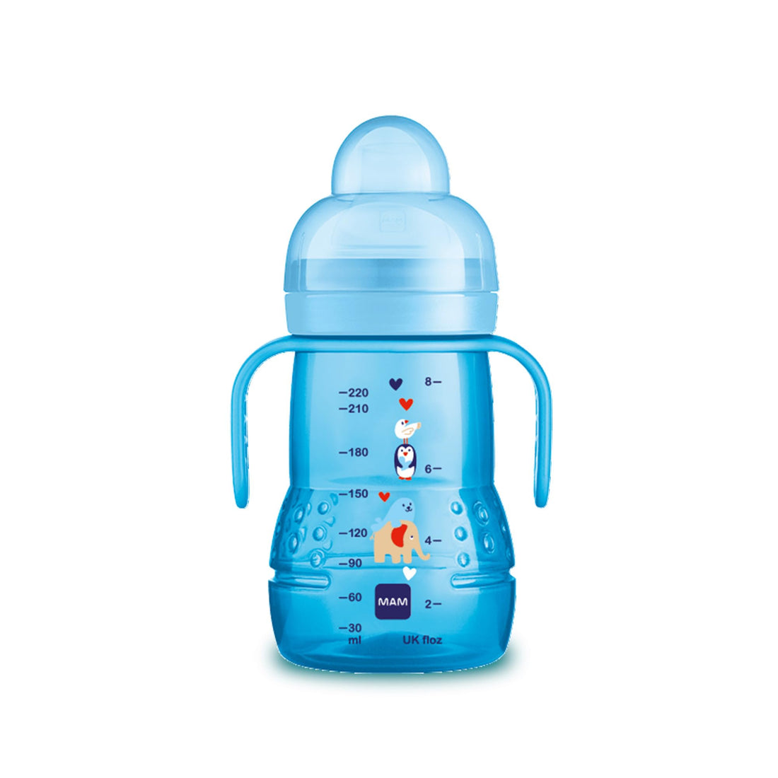 MAM Trainer Sippy Cup for Toddlers 1-3, 8 oz. Transition Drinking Cup with Extra-Soft Spout, Spill-Free Nipple, and Non-Slip Handles, for Boys 4+ Months, 1 Count