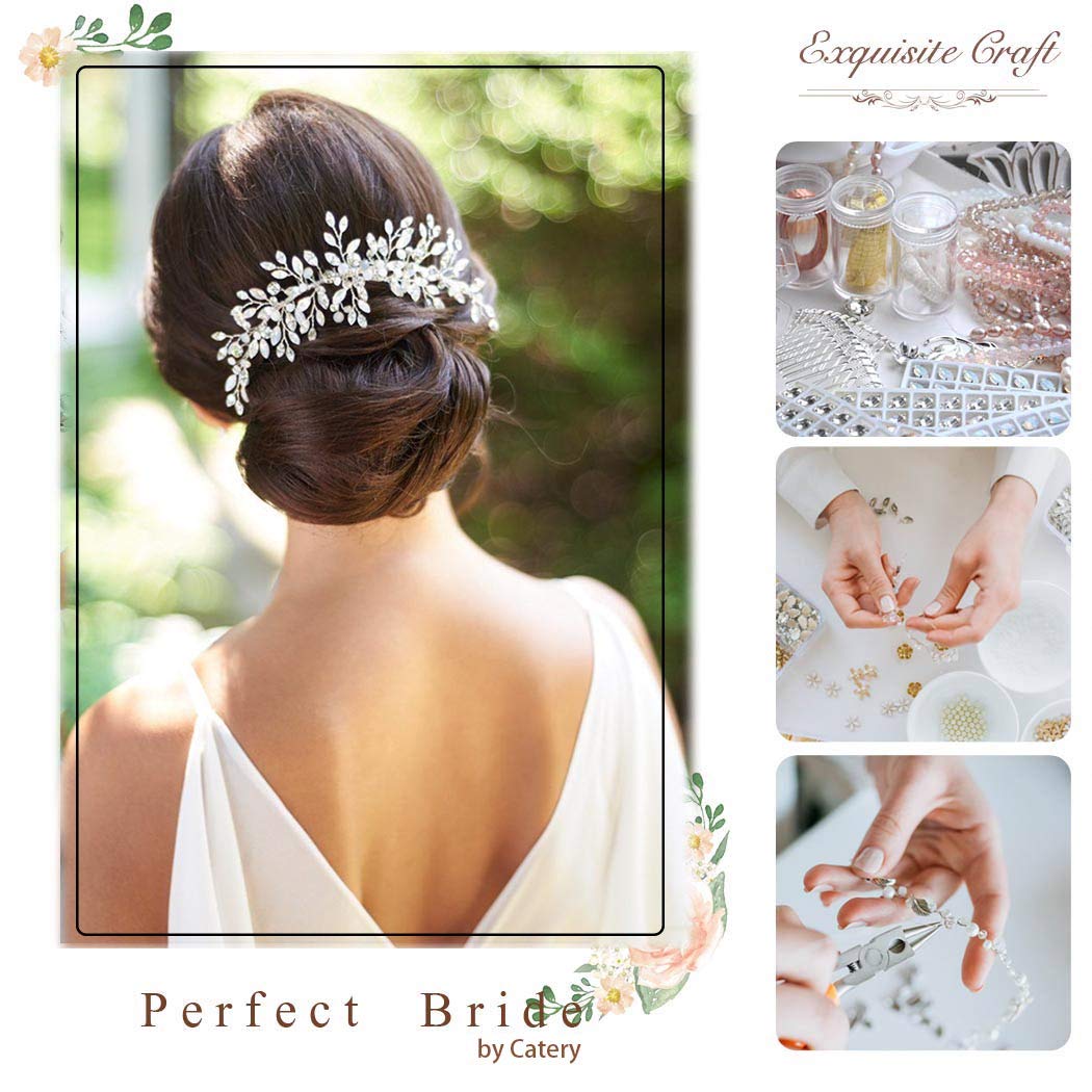 Catery Bride Wedding Hair Comb Hair Accessories with Crystal Bridal Side Combs Headpiece for Women